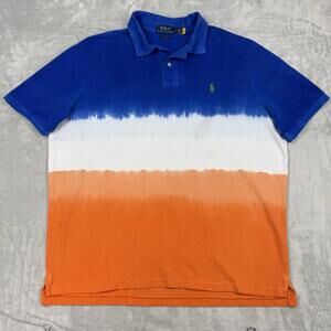 Polo Ralph Lauren Classic Fit Tie Dye Ombre Polo Shirt Blue Orange White Size L
